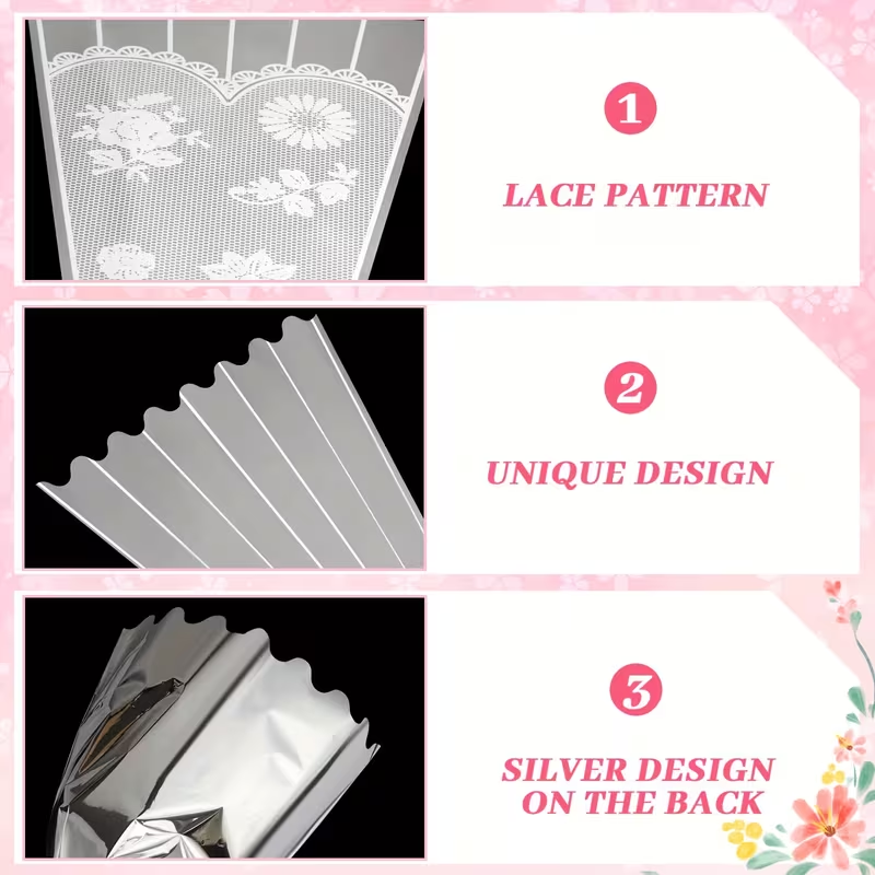 100Pcs Lace Print Clear Bouque - Florist Supply Ribbon ulasan dan harga